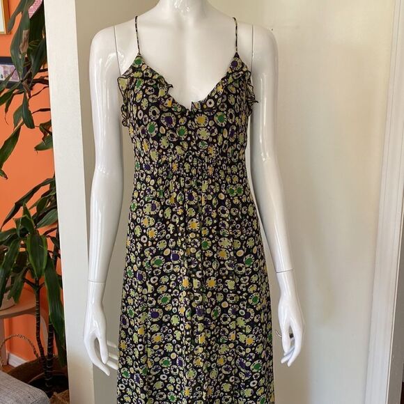 Armani Exchange Black and Yellow Dot Print Ruffle Maxi Dress Size 10 - Picture 3 of 11